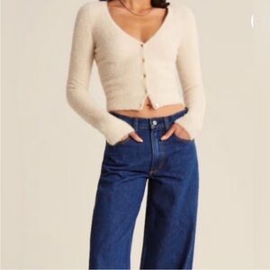 Abercrombie & Fitch GREY Cardigan Sweater with gold buttons